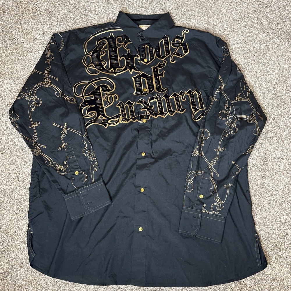 Crown Holder Men's 3XL Button Down Black Religious‎ Cross Long Sleeve Shirt